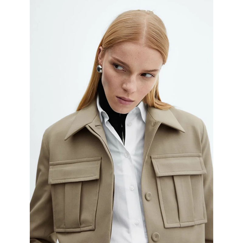 Fashion Brown Polyester Lapel Button-down Jacket