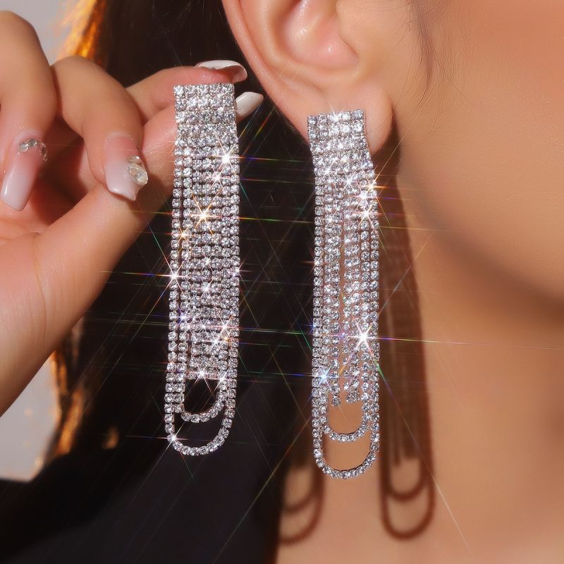 Pendientes Con Borlas De Diamantes Geométricos