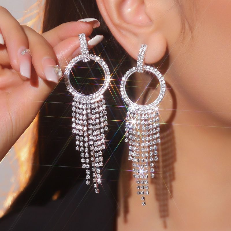 Pendientes De Aro Con Borlas De Diamantes Geométricos