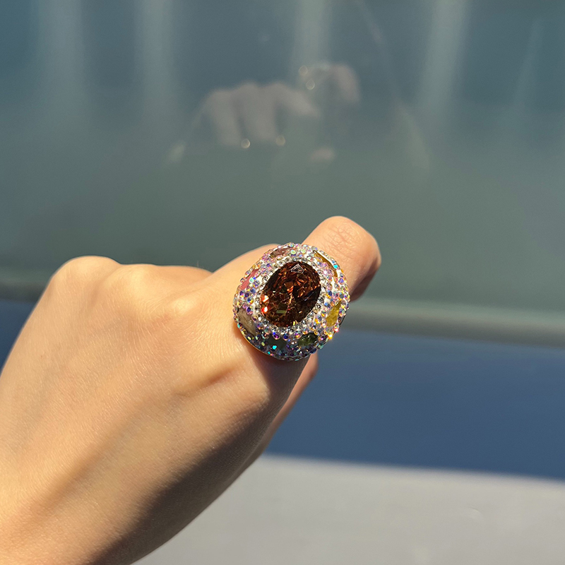 Fashion Color Geometric Tourmaline Ring With Diamonds