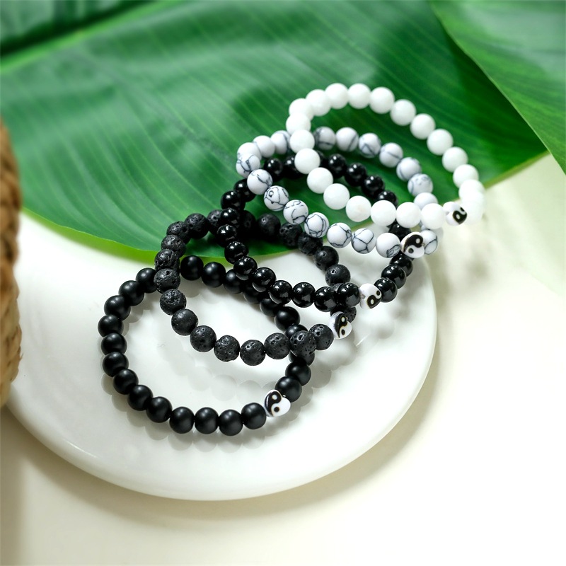 Fashion White Turquoise Copper Geometric Beaded Tai Chi Men's Bracelet