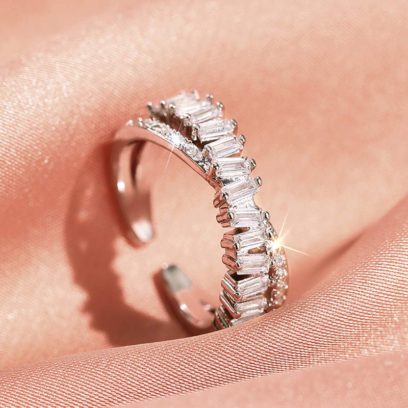 Fashion Silver Copper Diamond Cross Open Ring