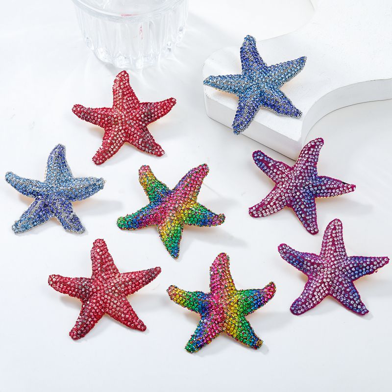 Fashion Color Alloy Diamond Starfish Earrings