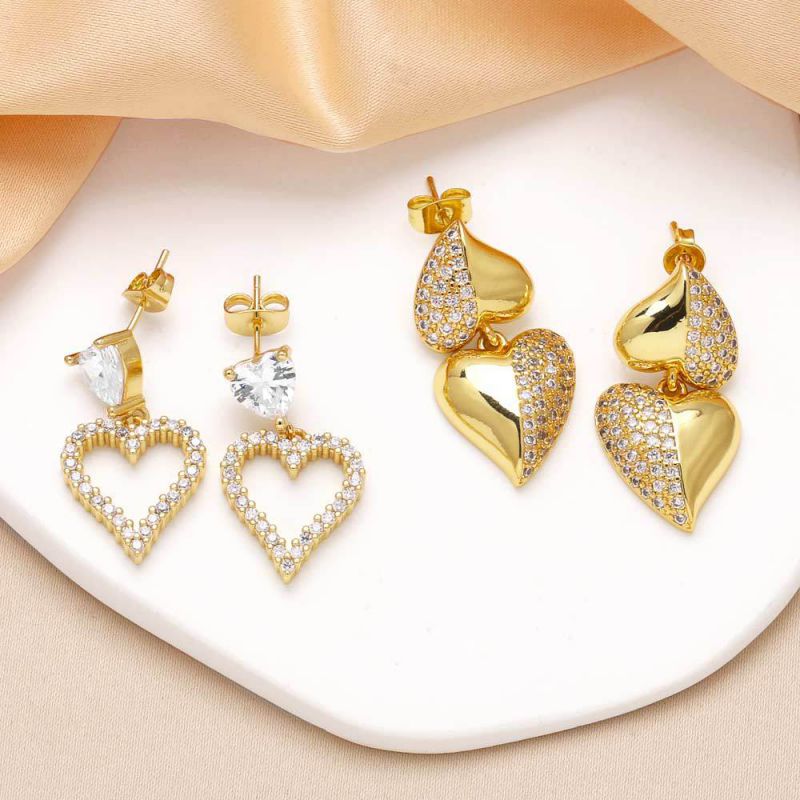 Pendientes De Corazón De Diamantes De Cobre