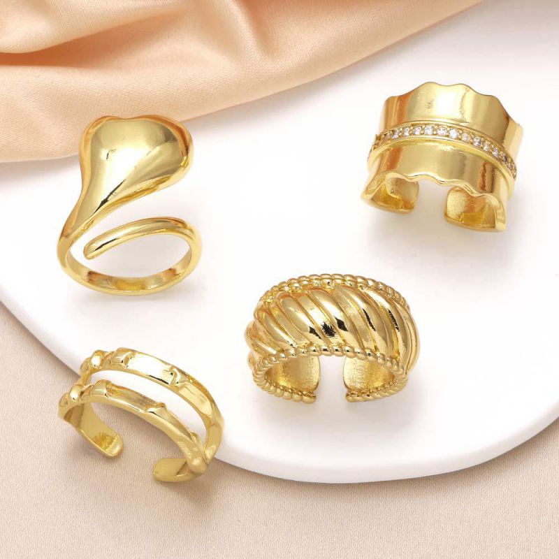Anillo Abierto Geométrico De Doble Capa De Cobre Bañado En Oro