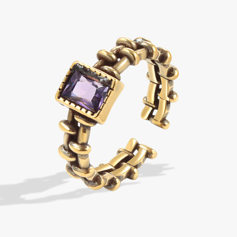Anillo Cuadrado De Cobre Con Diamante