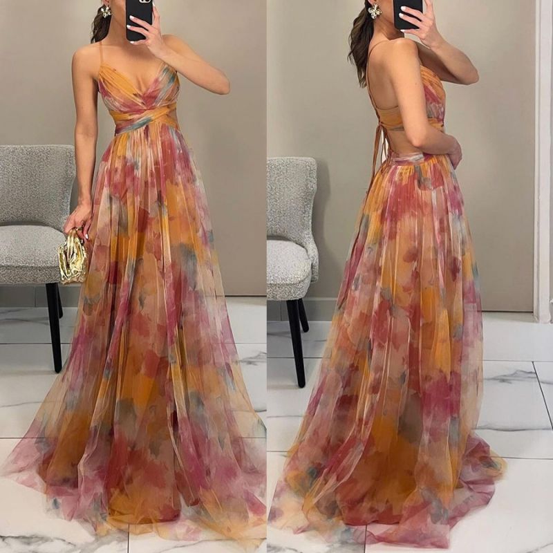 Vestido De Tirantes Con Estampado De Malla