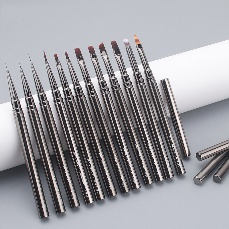 Fashion 12 Gun Color Nail Art Pens Metal Rod Pull Line Nail Art Pen Set