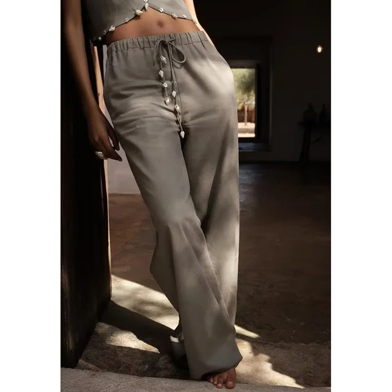 Pantalones Rectos Con Cordones De Poliéster