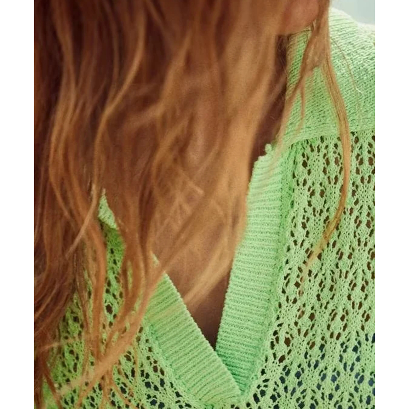 Solapa De Malla Jacquard Manga Corta