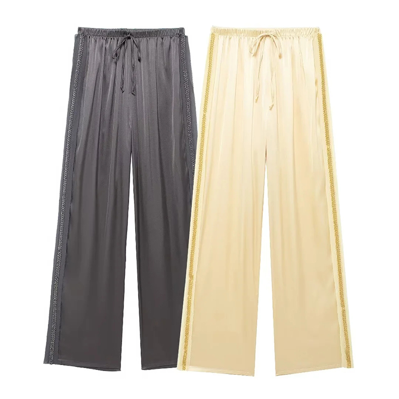Pantalón Recto Con Pinzas Y Cordones De Poliéster