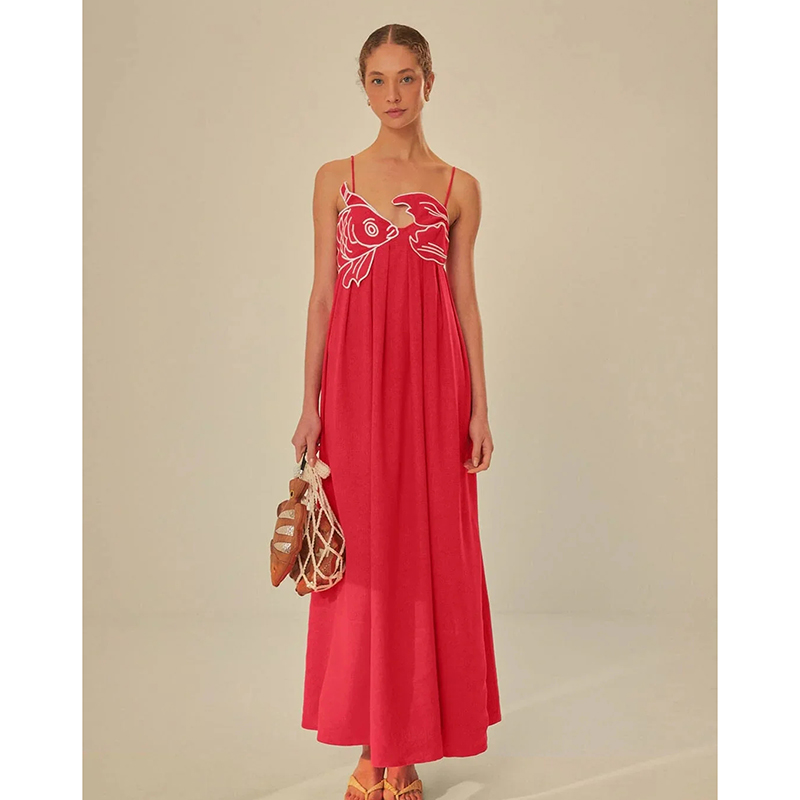 Vestido Con Tirantes Bordados
