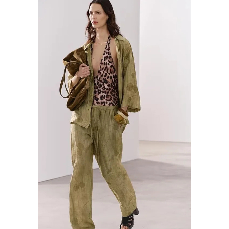 Pantalón Recto Con Lazo En Jacquard