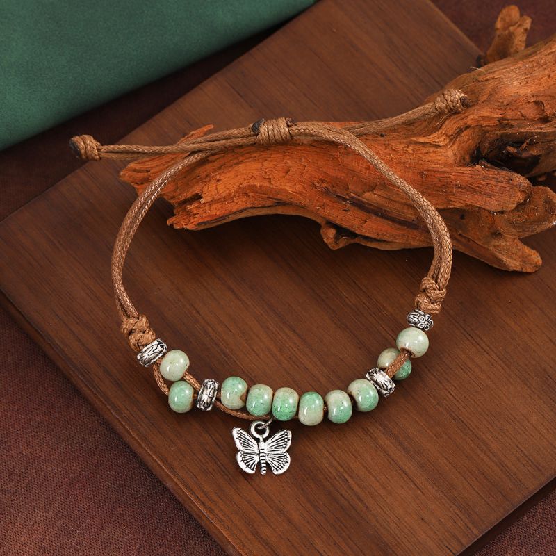 Fashion Silver Geometric Beaded Butterfly Bracelet