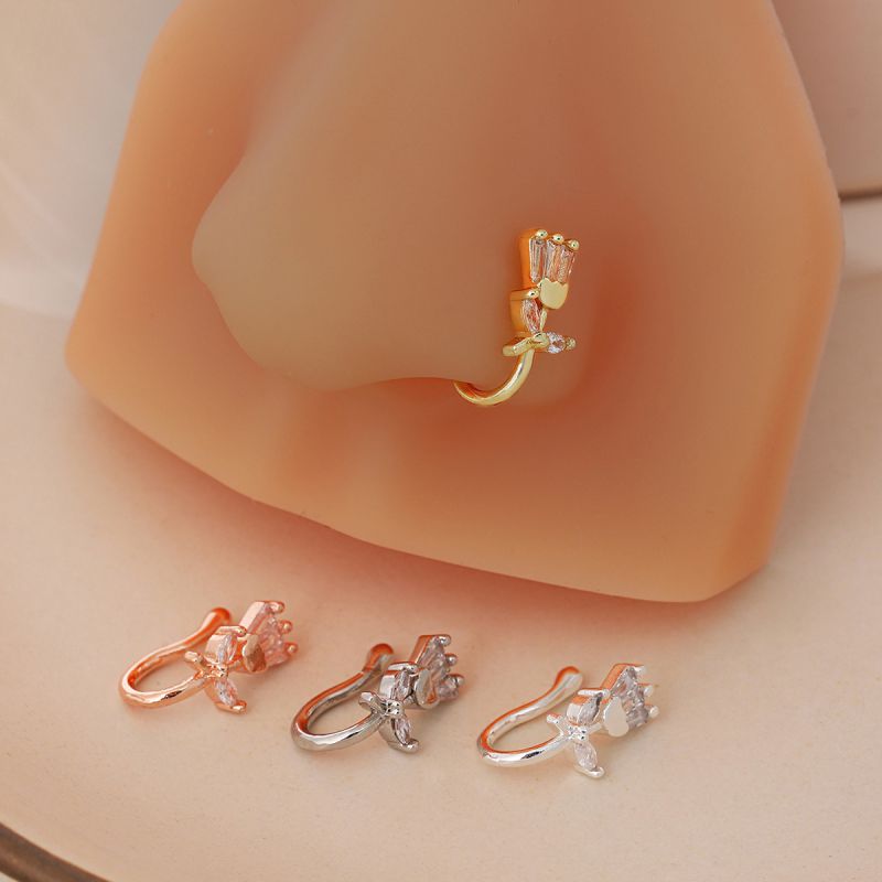 Fashion Gold Copper Inlaid Zirconium Geometric Nose Clip