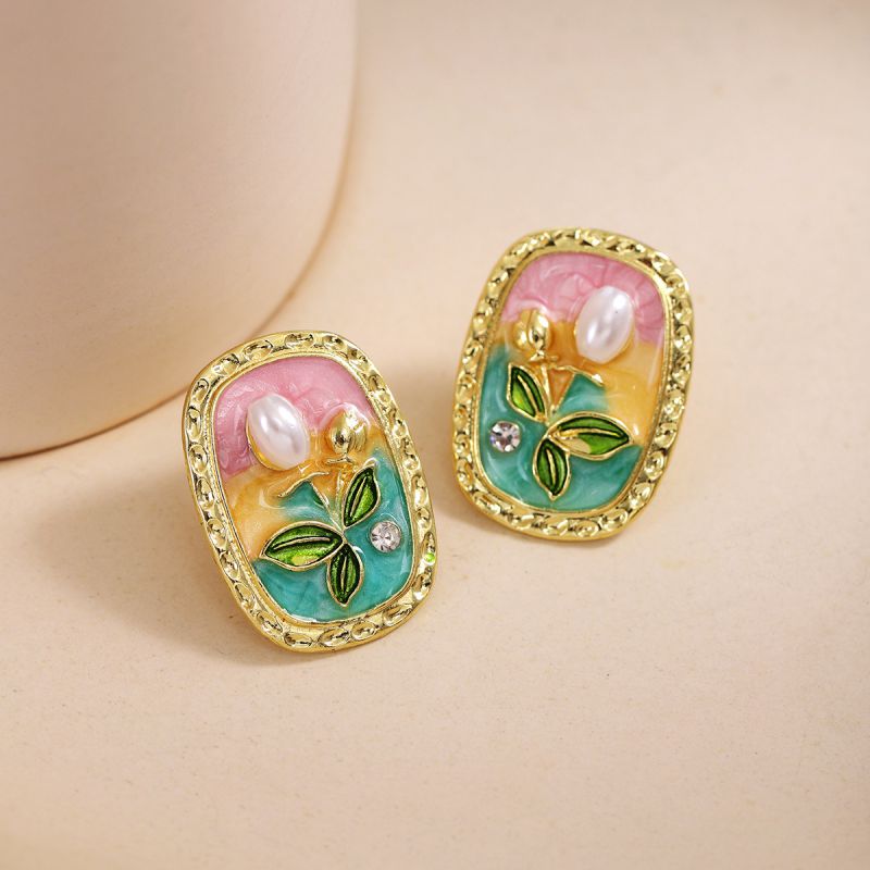 Fashion Gold Oval Oil Drop Flower Earrings