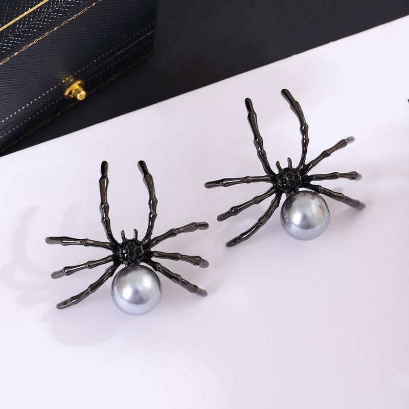 Fashion Black Alloy Pearl Spider Earrings