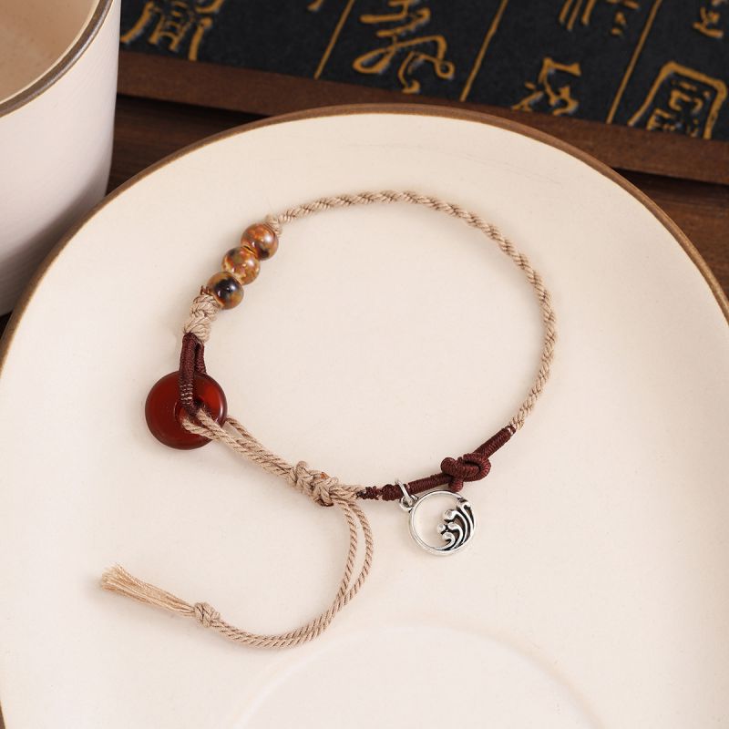 Fashion Brown Cord Braided Peace Lock Bracelet