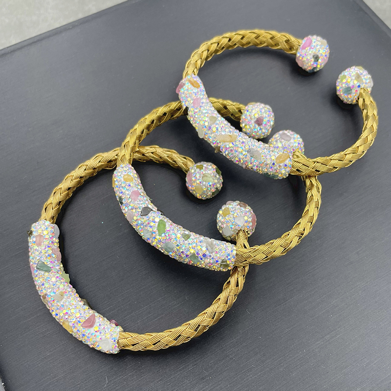 Fashion Gold Geometric Diamond Braided Bracelet