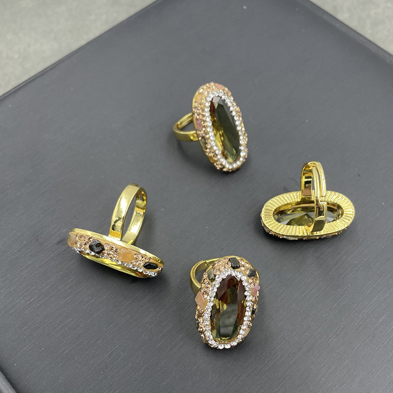 Fashion Sudan Stone Geometric Oval Ring With Diamonds
