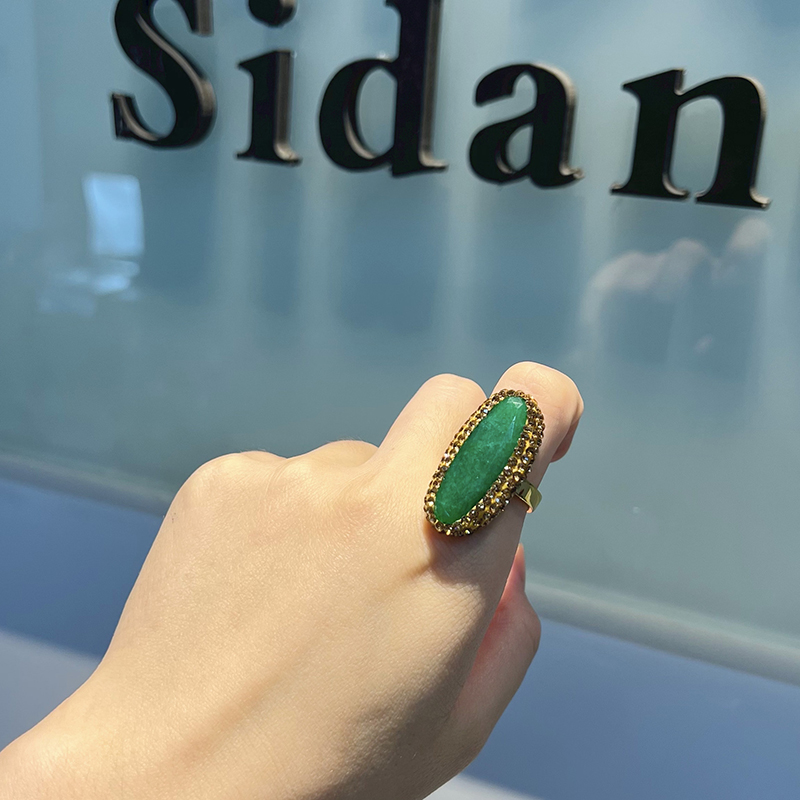 Fashion Ocean Green Geometric Diamond Jade Ring