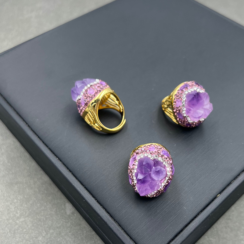 Fashion Purple Irregular Amethyst Ring