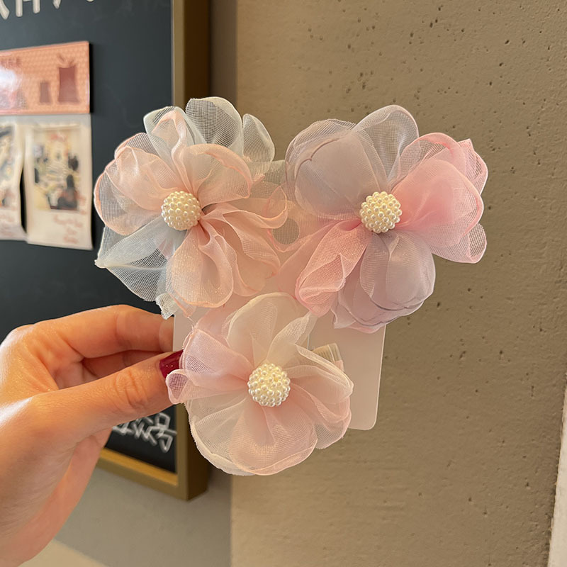Fashion Pink Hairpin Children's Mesh Flower Hairpin