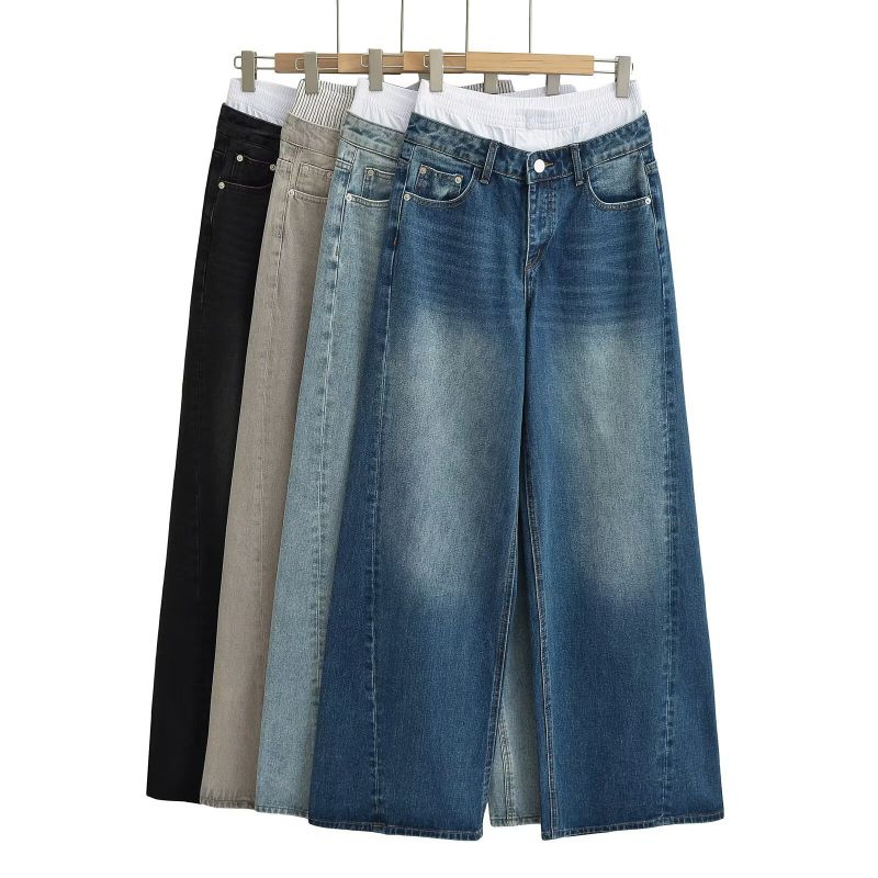 Pantalones Anchos De Denim Con Tiro Bajo