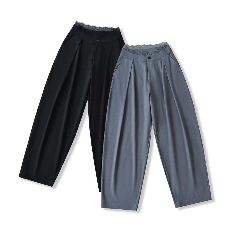 Pantalón De Traje Recto Con Costuras De Encaje