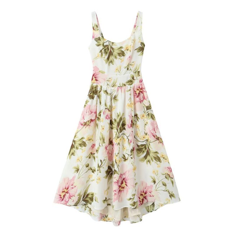 Falda Hasta La Rodilla Con Tirantes Y Cuello Cuadrado Floral