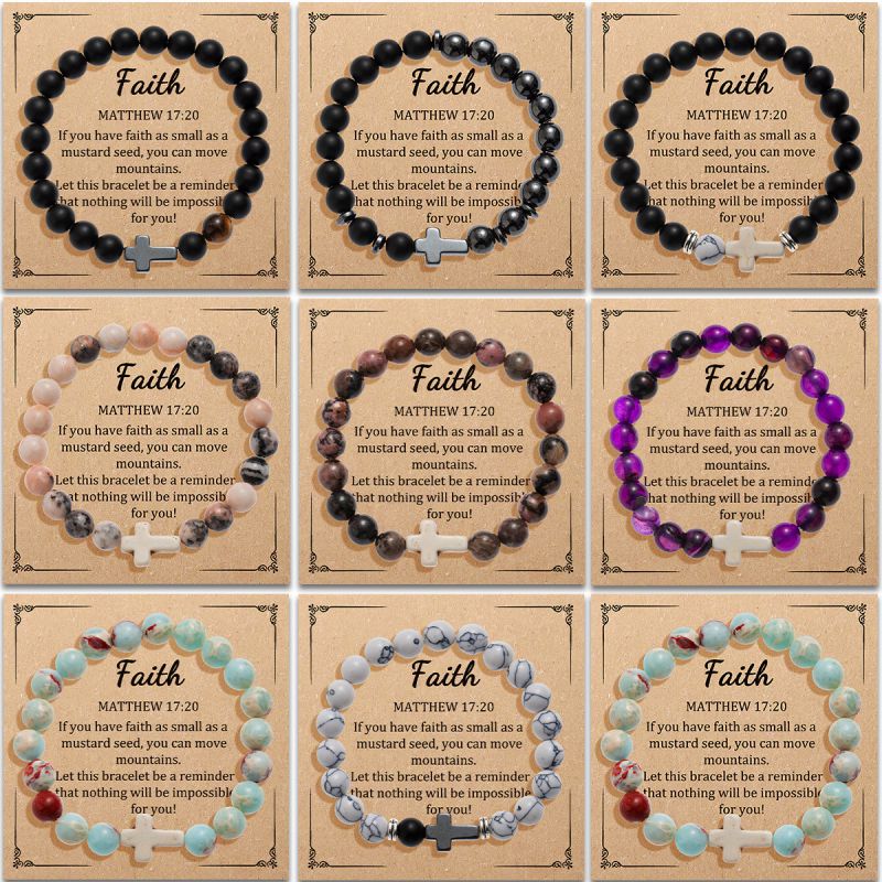 Fashion Black Matte + Card + Box Alloy Geometric Beaded Cross Bracelet