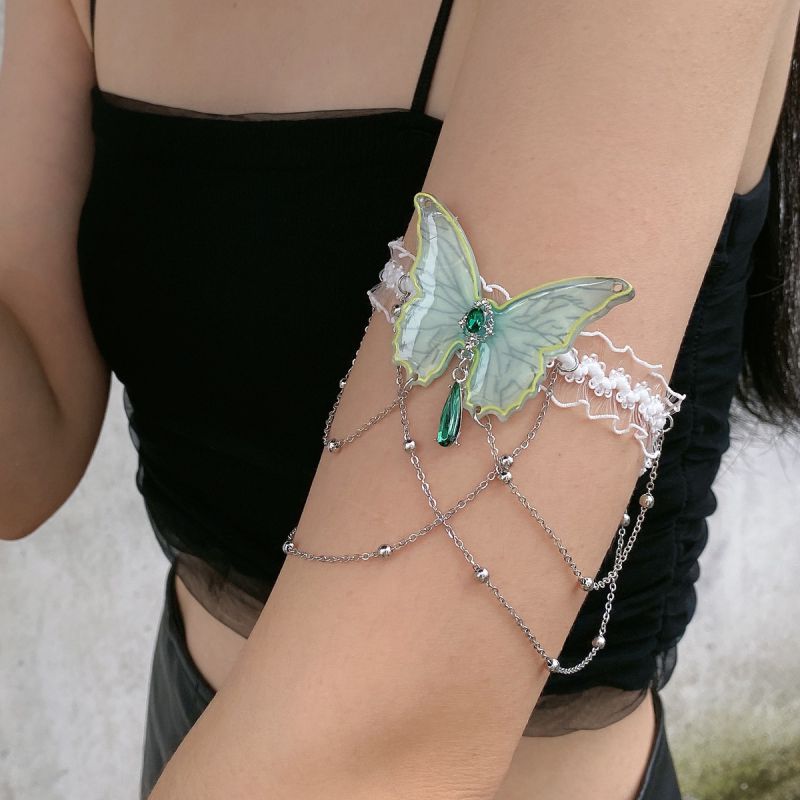 Fashion Green Double Lace Butterfly Body Chain