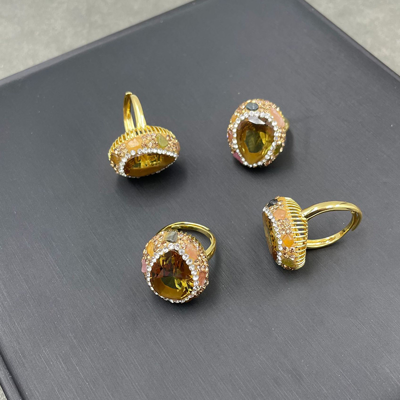 Fashion Sudan Stone Geometric Teardrop Crystal Ring
