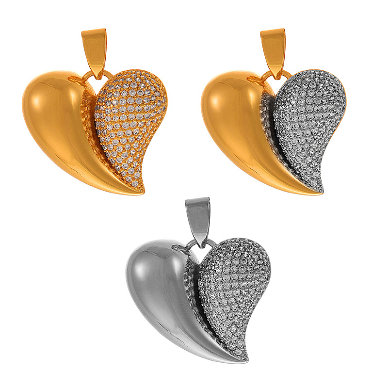 Fashion Gold Copper Inlaid Zircon Heart Pendant Accessories