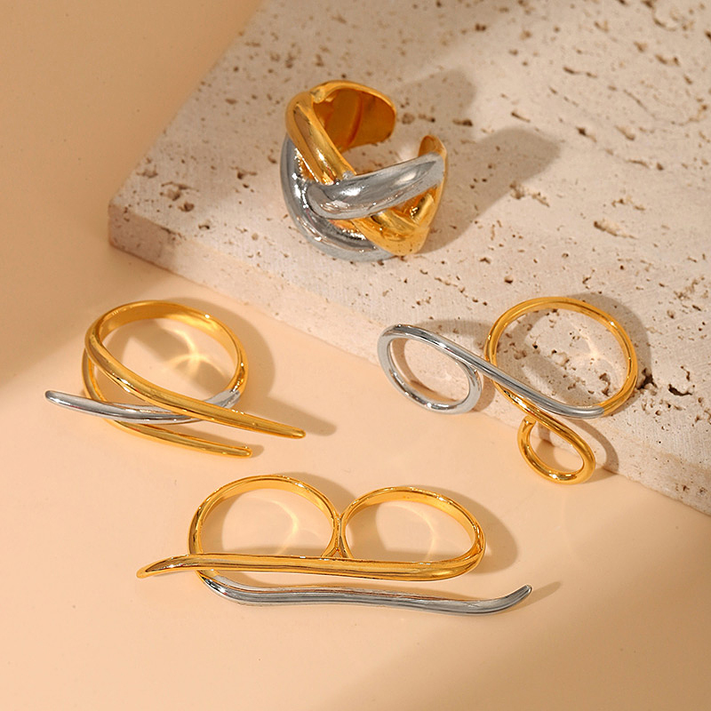 Fashion Gold 5 Copper Colorblock Geometric Open Ring