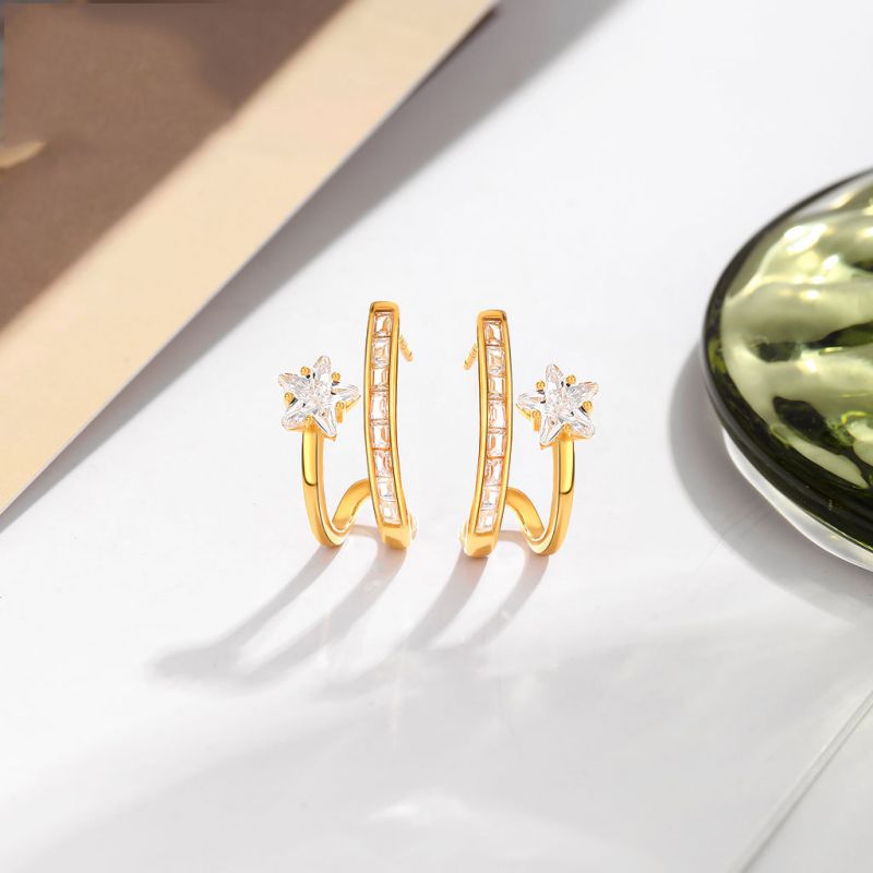 Fashion Gold Silver Diamond Star Earrings