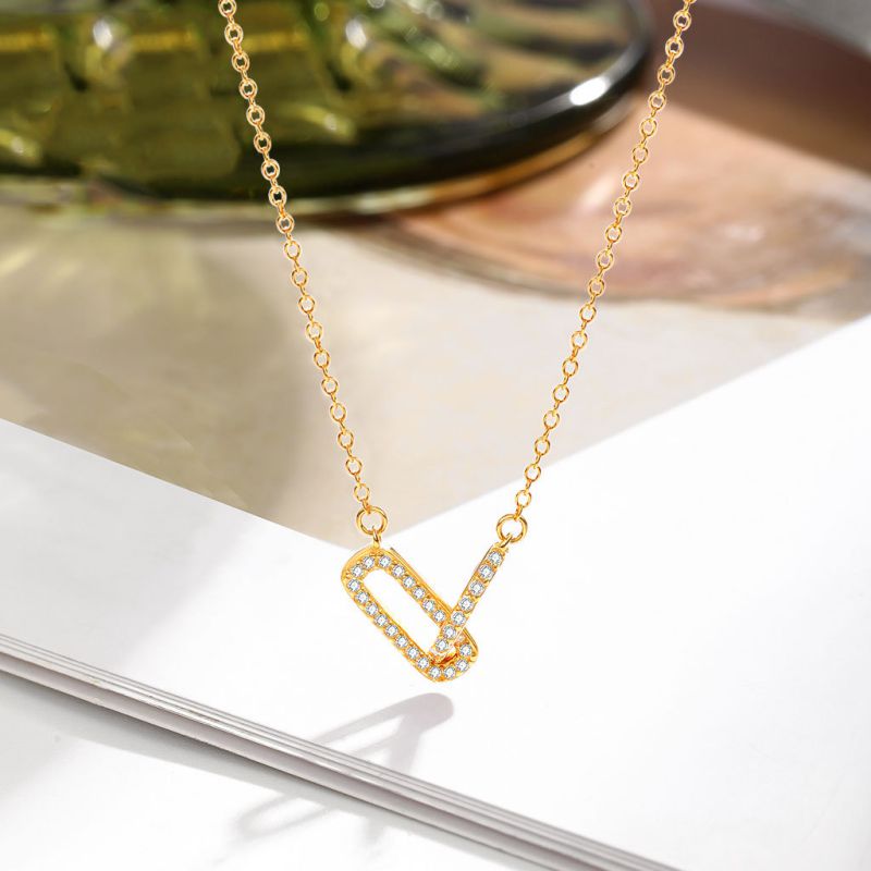 Fashion Gold Silver And Diamond Double-hoop Necklace