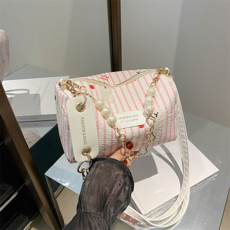 Fashion Stripe Powder Oxford Stripe Print Crossbody Bag
