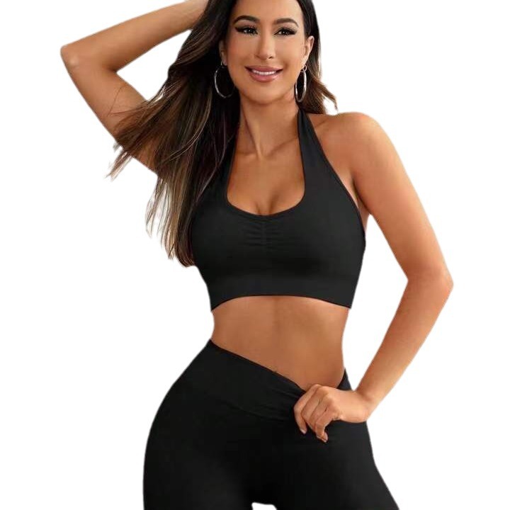 Conjunto De Yoga Con Pantalones Cortos De Cintura Alta Y Sujetador Halter
