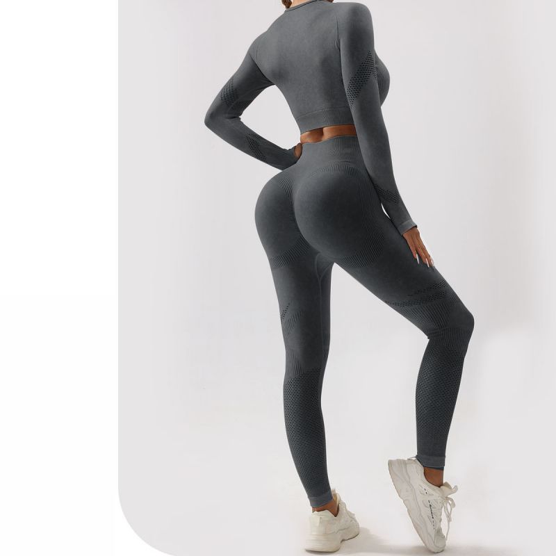 Conjunto De Pantalones De Cintura Alta De Yoga Con Top De Secado Rápido Sin Costuras