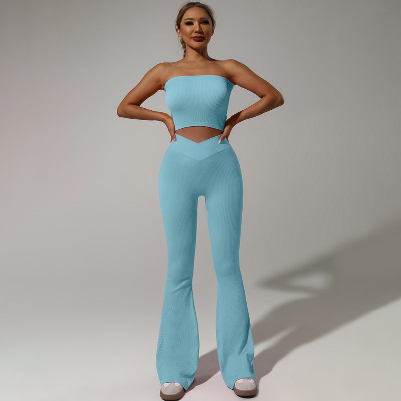 Conjunto De Yoga Con Pantalones Acampanados Y Top De Tubo Roscado