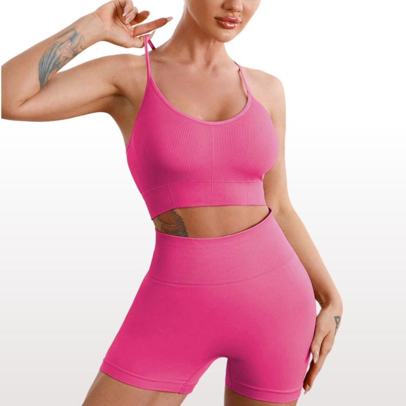 Conjunto De Pantalones Cortos De Cintura Alta Con Chaleco De Yoga Con Espalda Cruzada