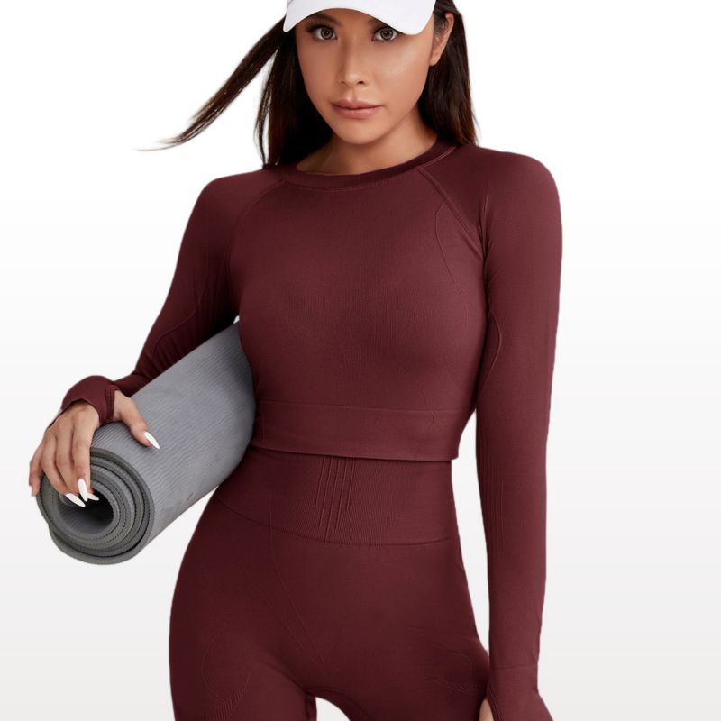 Conjunto De Pantalones Cortos De Yoga De Manga Larga De Punto Sin Costuras