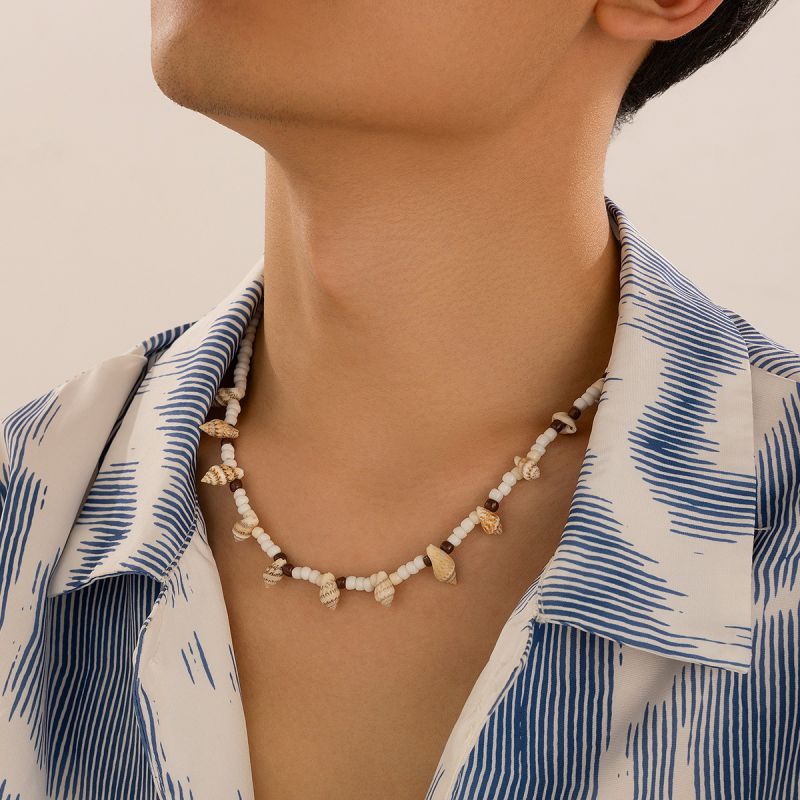 Fashion Silver Shell Rice Beads Men's Necklace