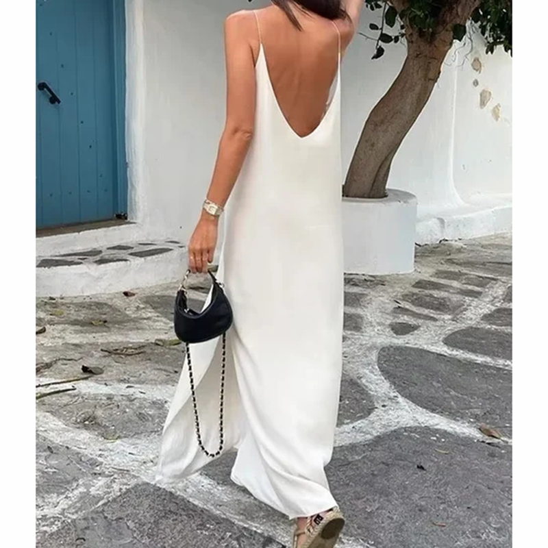 Vestido De Tirantes De Satén De Poliéster De Doble Capa