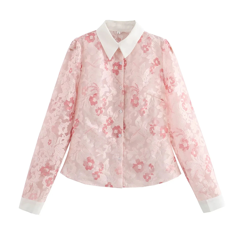 Camisa De Solapa De Manga Larga Con Textura De Poliéster