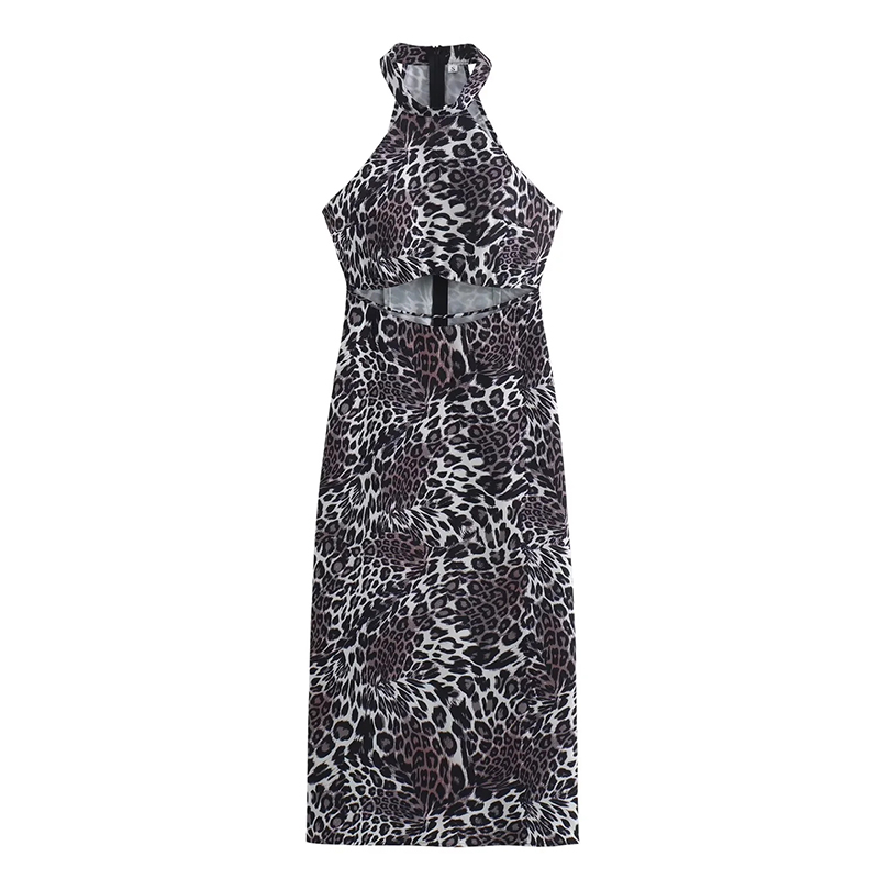 Vestido Largo Con Cuello Halter Y Cintura Estampada De Poliéster