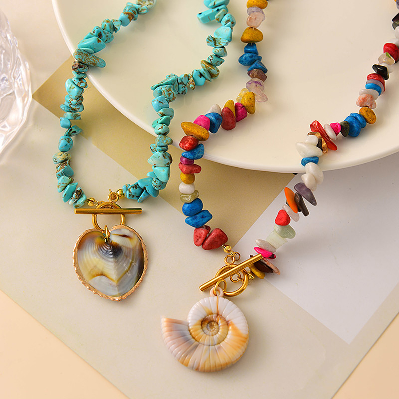 Collar De Acero De Titanio Con Cierre Ot Con Cuentas De Piedra Natural Love Shell