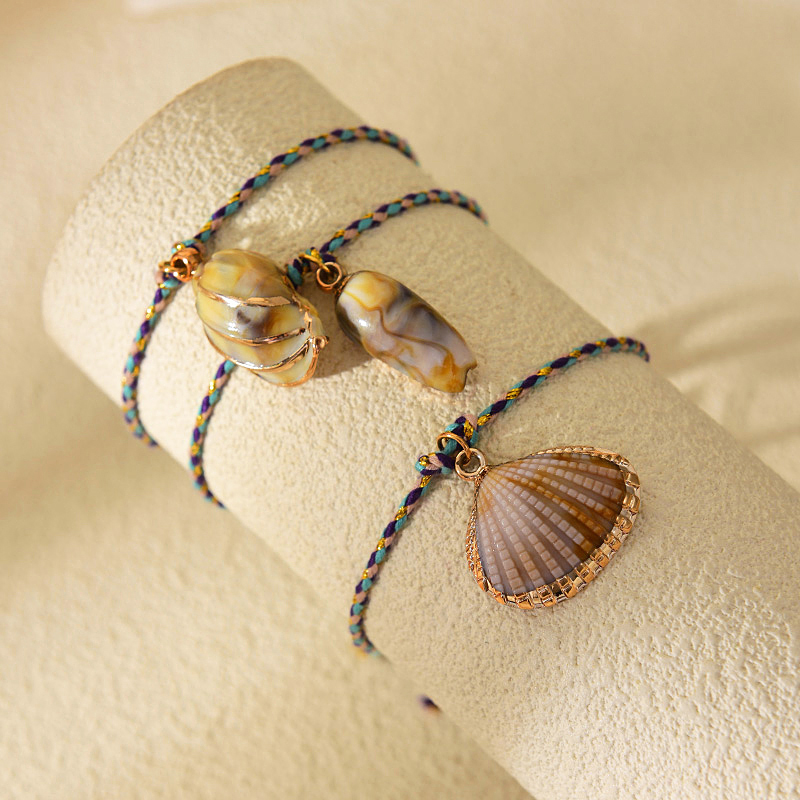 Pulsera De Borla Trenzada Con Colgante De Concha De Aleación