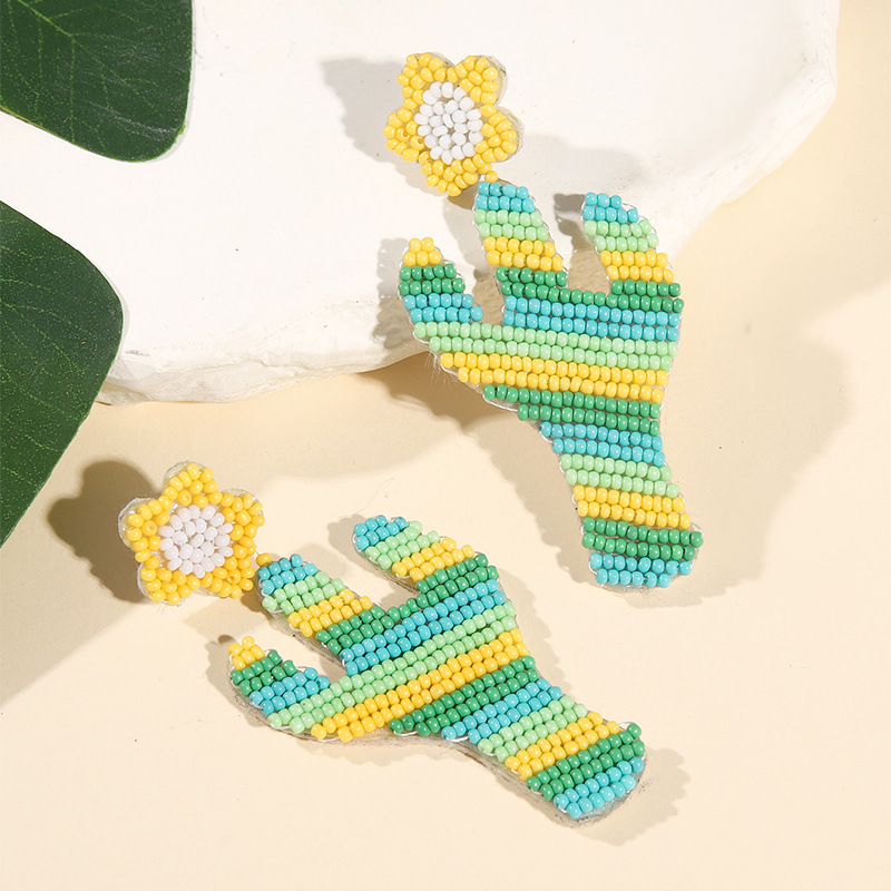 Fashion Cactus Acrylic Rice Bead Cactus Earrings